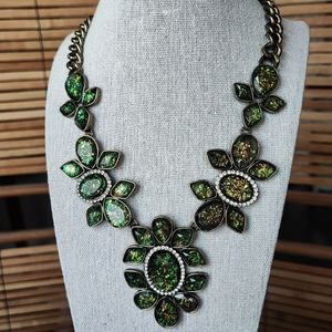 Joan Rivers Signed Clear Rhinestone Abalone Sparkle Oxidized Brass Necklace